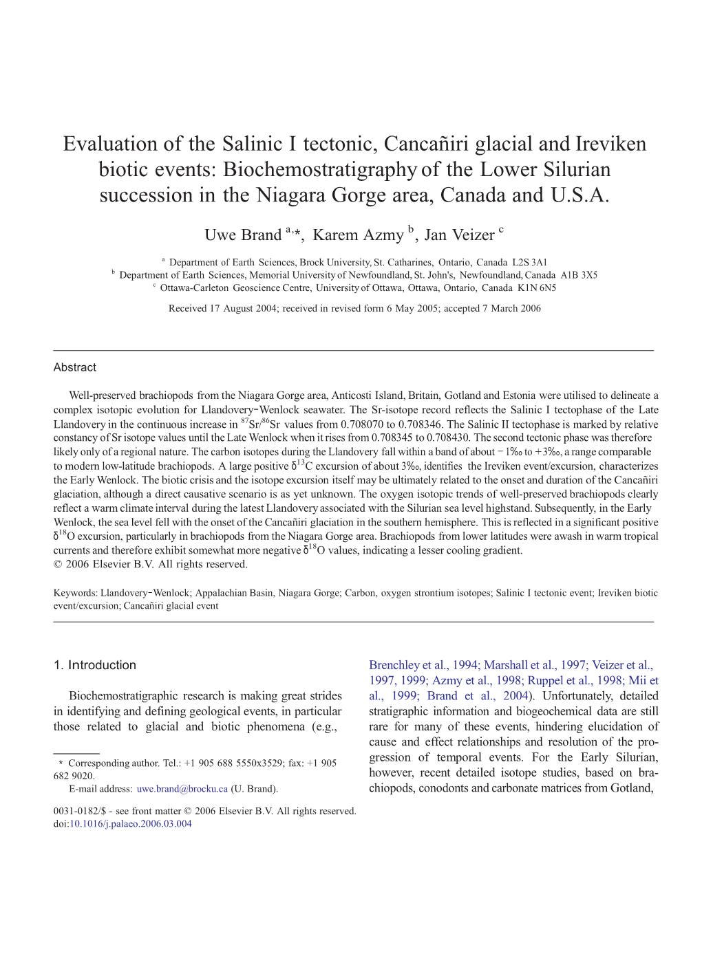 Biochemostratigraphy of the Lower Silurian Succession in the Niagara Gorge Area, Canada and U.S.A