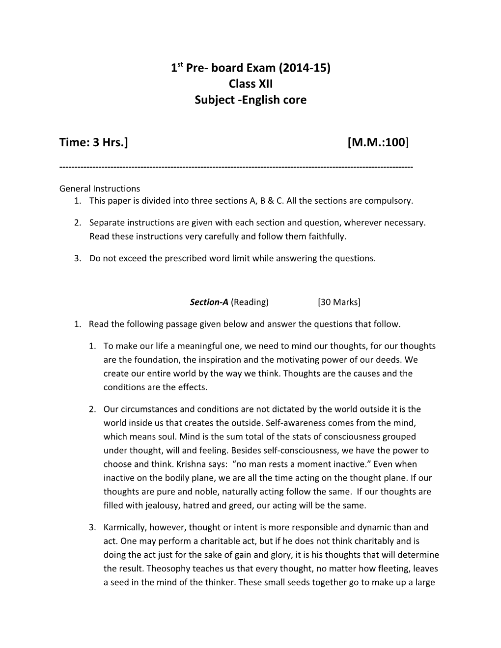 1St Pre- Board Exam (2014-15)