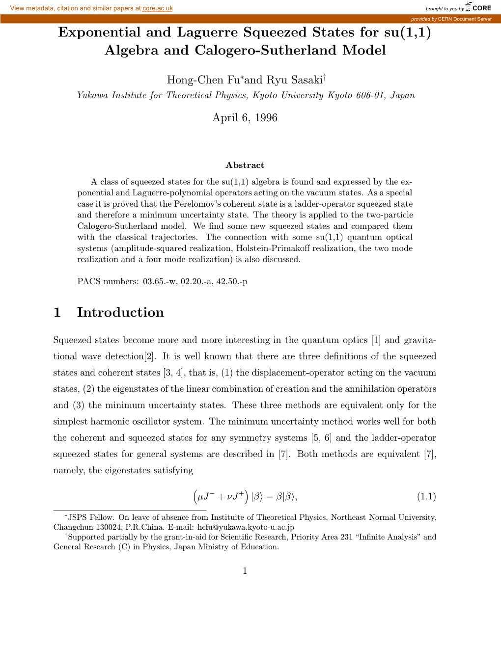 Exponential and Laguerre Squeezed States for Su(1,1) Algebra and Calogero-Sutherland Model