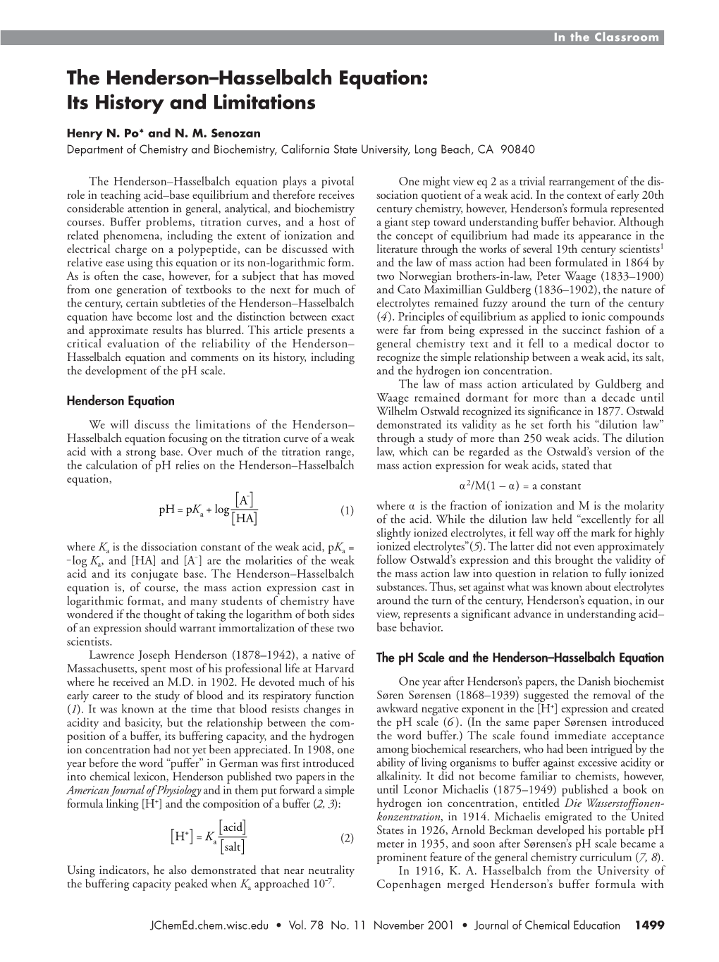 The Henderson–Hasselbalch Equation: Its History and Limitations