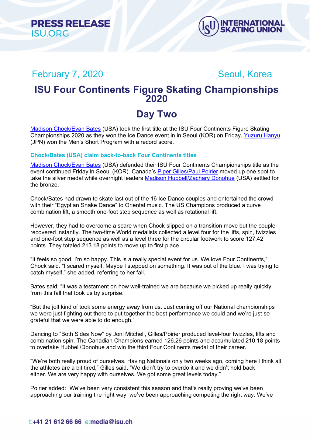 ISU Four Continents Figure Skating Championships 2020 Day Two