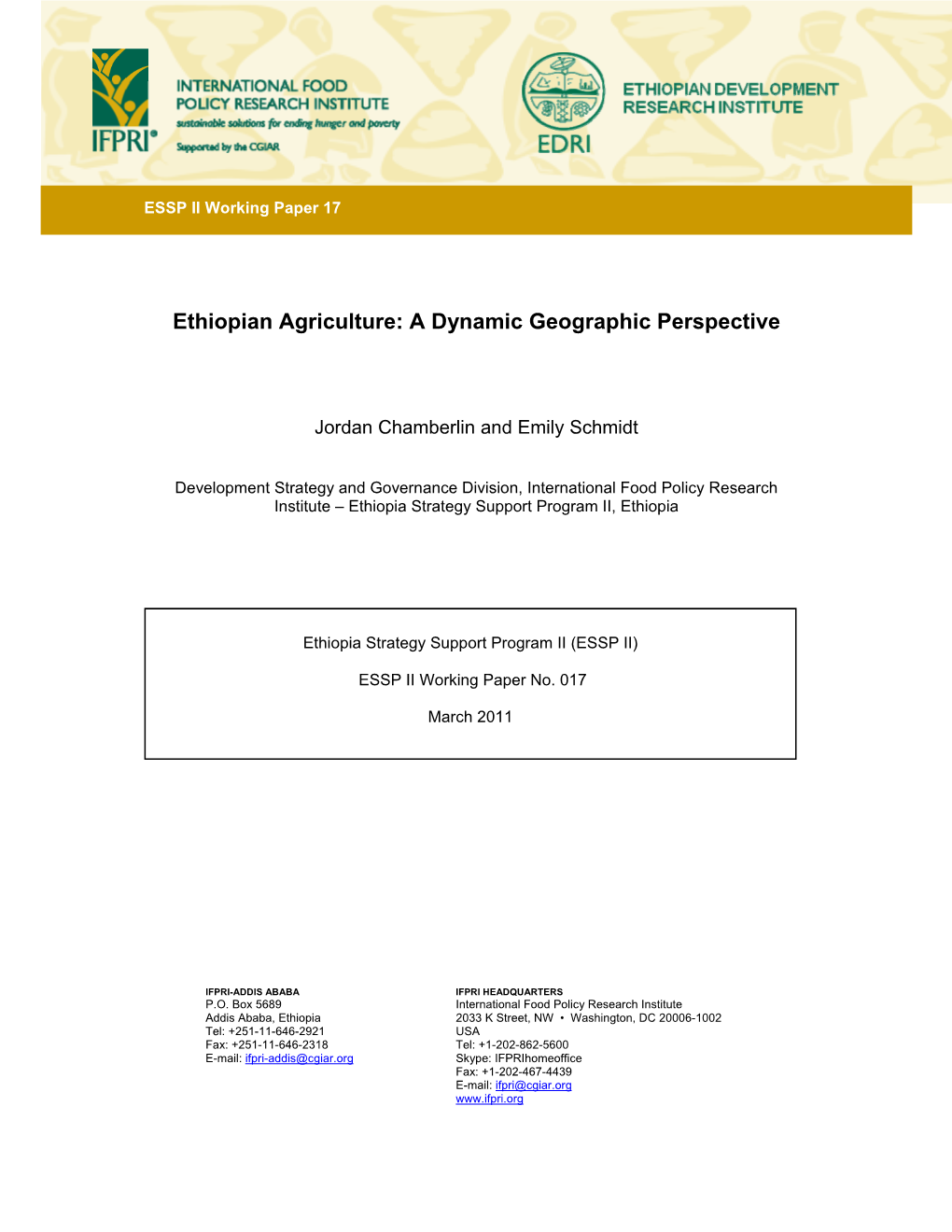 Ethiopian Agriculture: a Dynamic Geographic Perspective