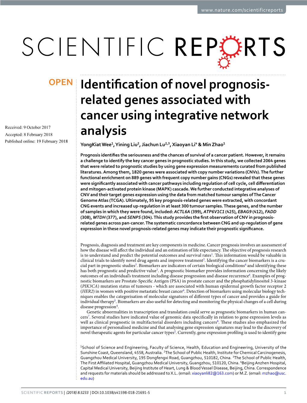 Identification of Novel Prognosis-Related Genes Associated