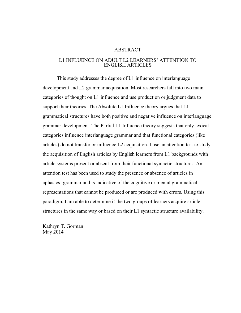 L1 Influence on Adult L2 Learners' Attention To