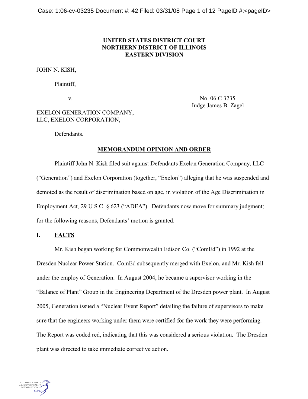 1:06-Cv-03235 Document #: 42 Filed: 03/31/08 Page 1 of 12 Pageid