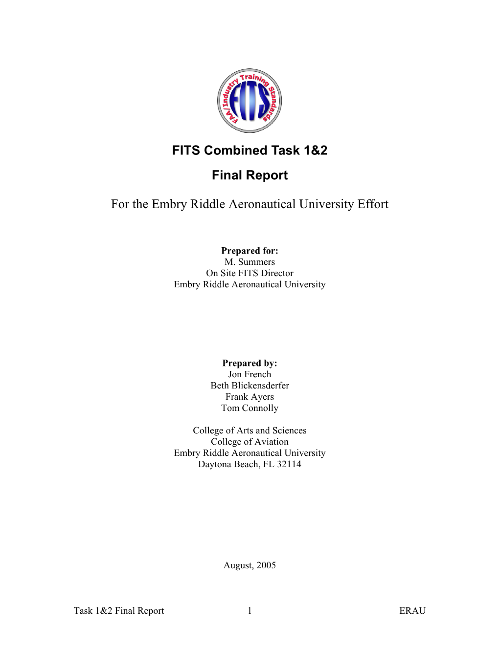 FITS Combined Task 1&2 Final Report for the Embry Riddle Aeronautical