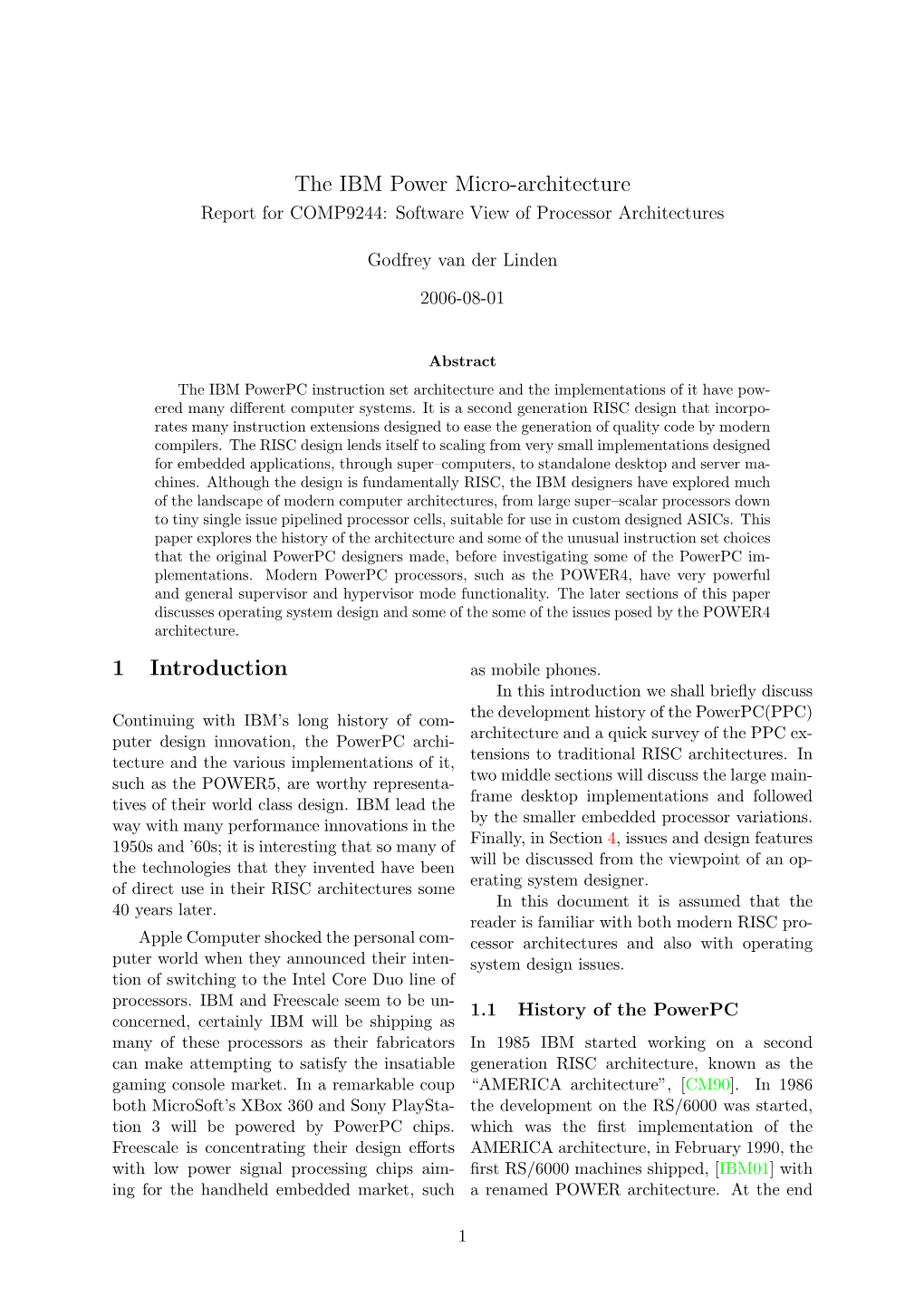 The IBM Power Micro-Architecture 1 Introduction