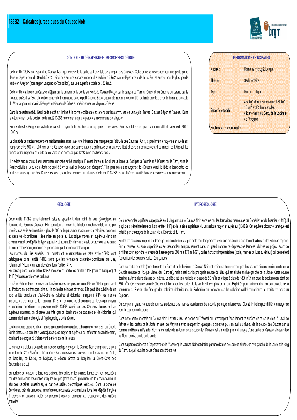 139B2 – Calcaires Jurassiques Du Causse Noir