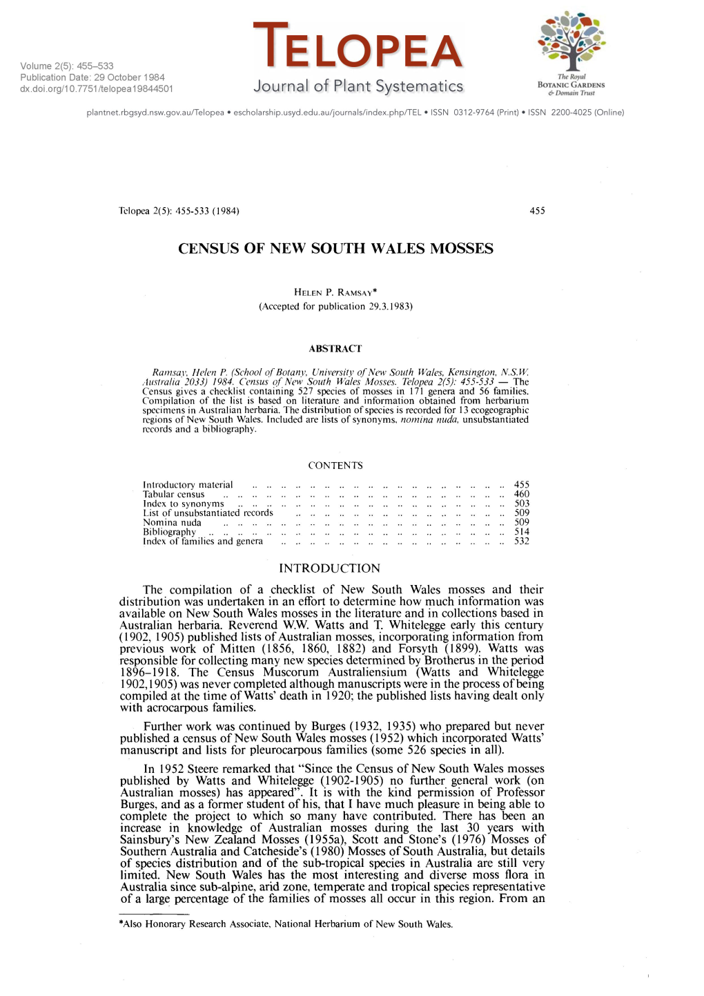 Telopea · Escholarship.Usyd.Edu.Au/Journals/Index.Php/TEL · ISSN 0312-9764 (Print) · ISSN 2200-4025 (Online)