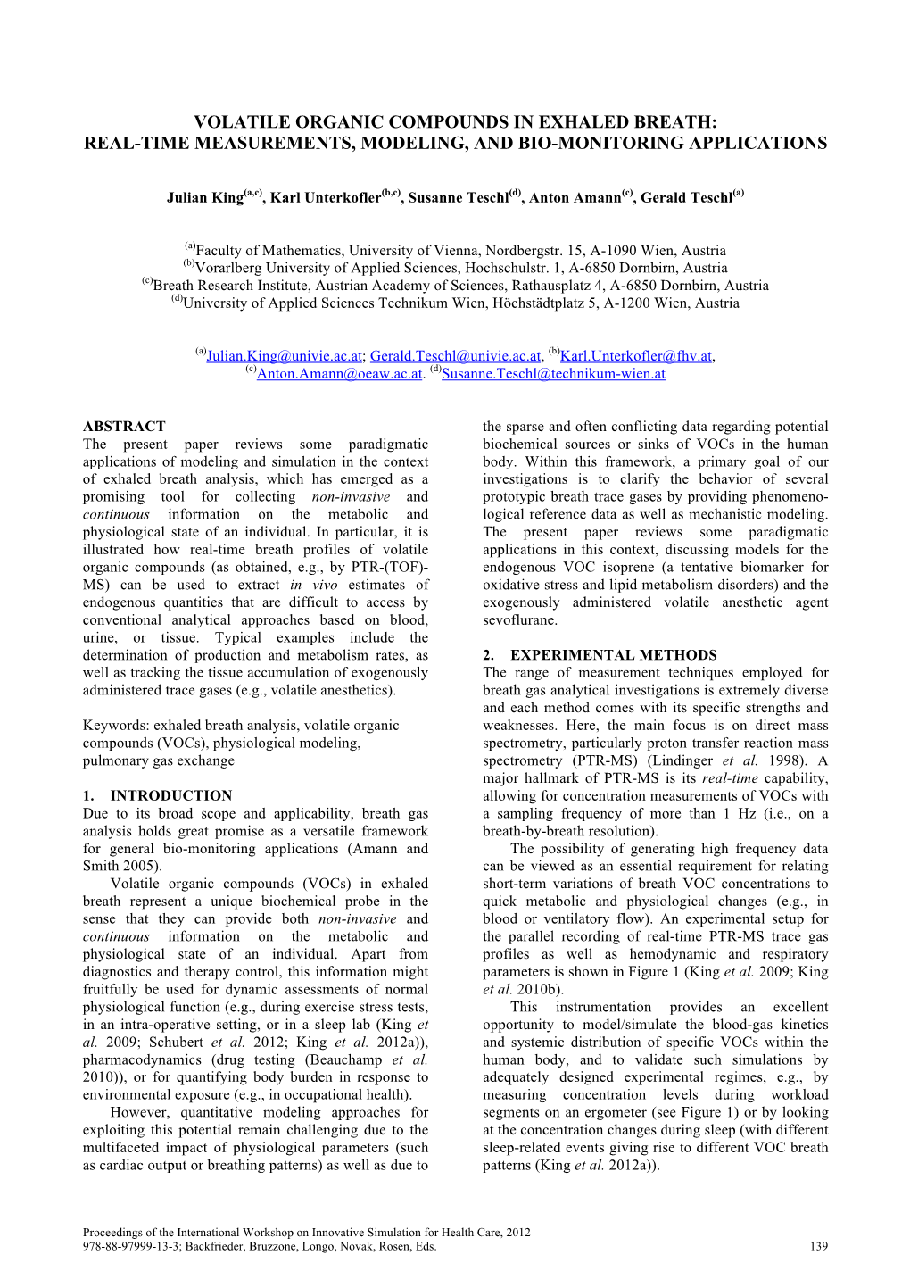 Volatile Organic Compounds in Exhaled Breath: Real-Time Measurements, Modeling, and Bio-Monitoring Applications