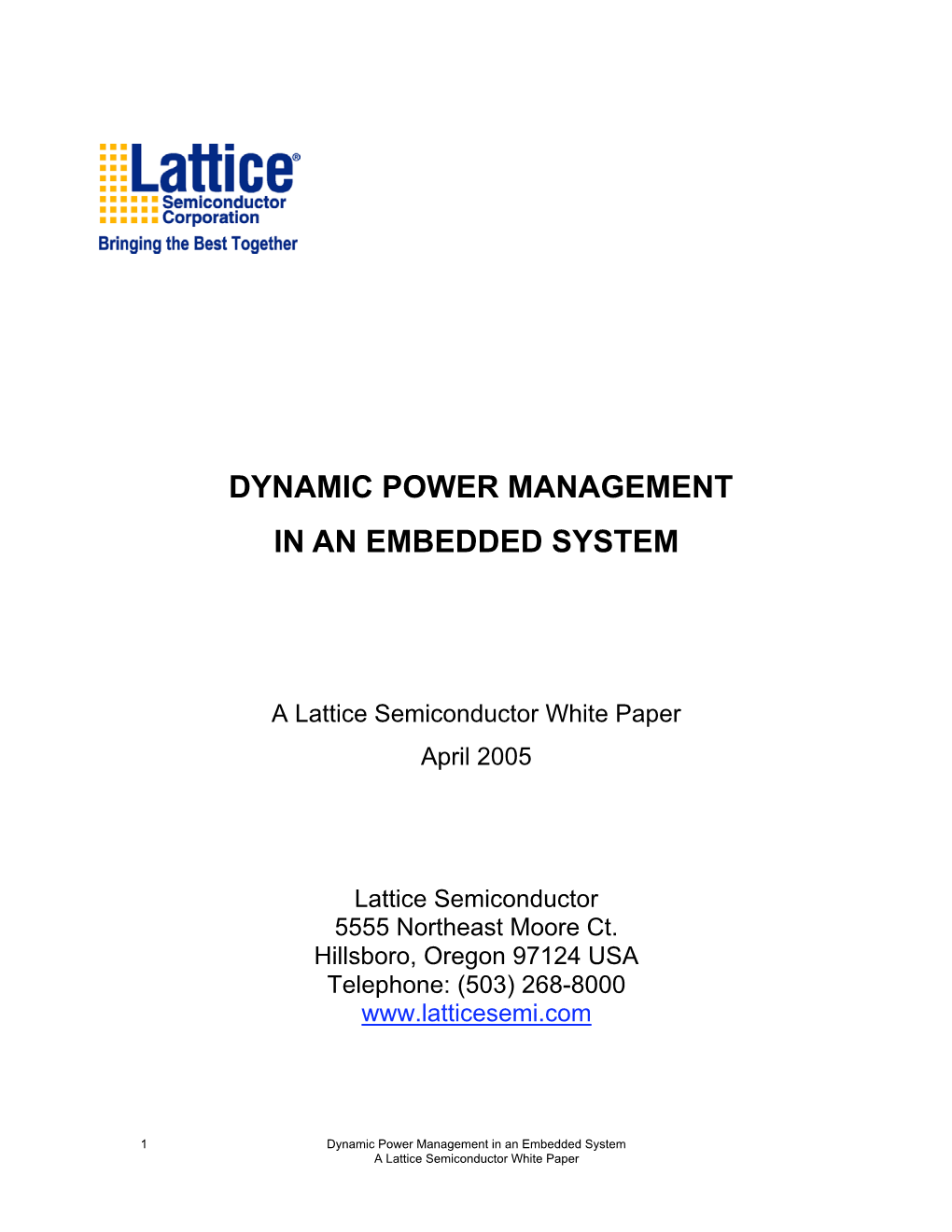 Dynamic Power Management in an Embedded System White Paper