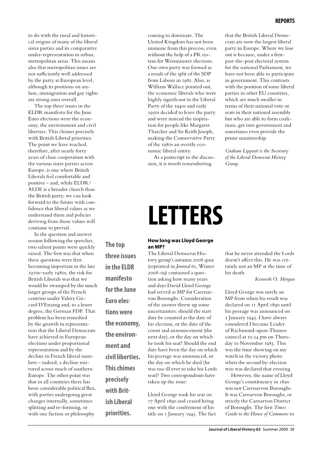 Letters in the Question and Answer Session Following the Speeches, How Long Was Lloyd George Two Salient Points Were Quickly the Top an MP? Raised