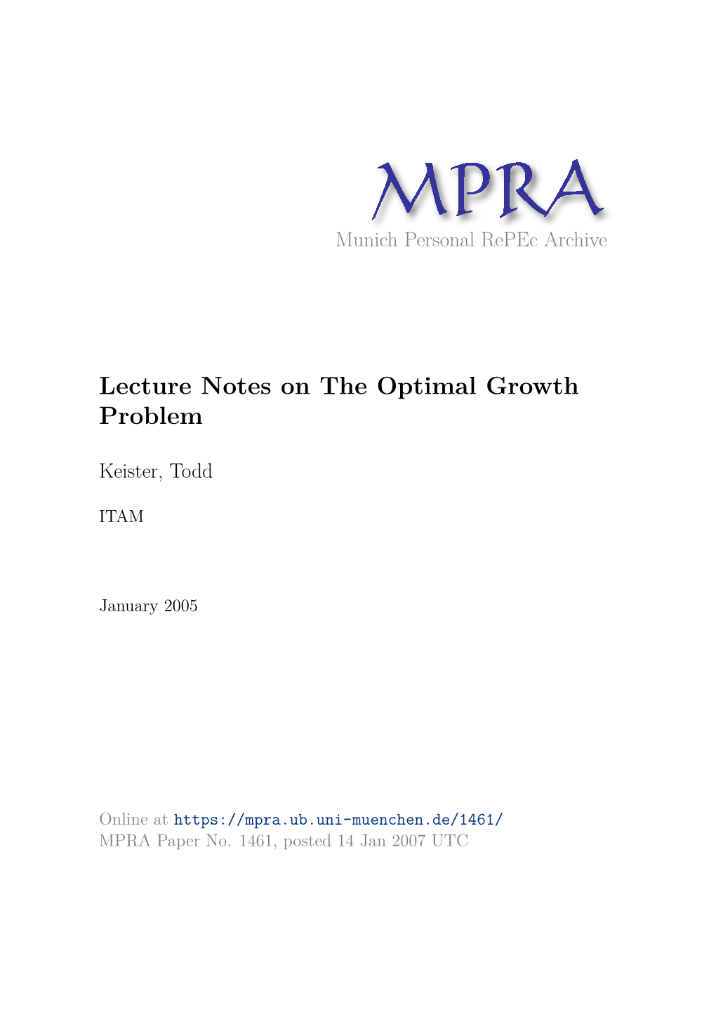 Lecture Notes on Economic Growth