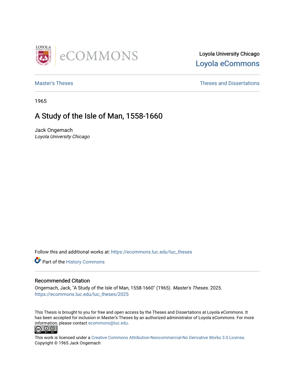 A Study of the Isle of Man, 1558-1660