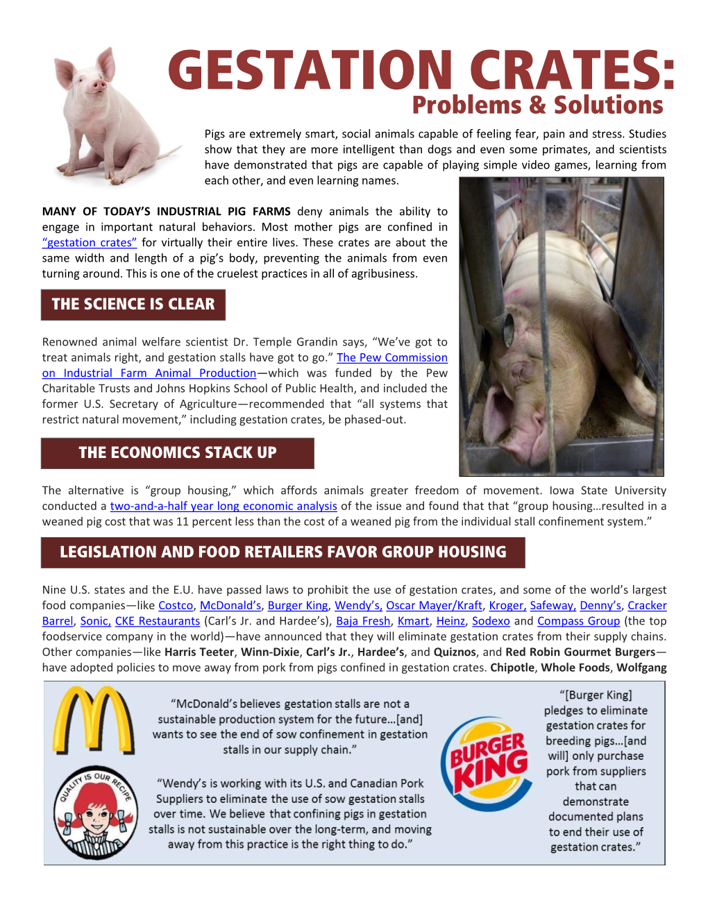 GESTATION CRATES: Problems & Solutions