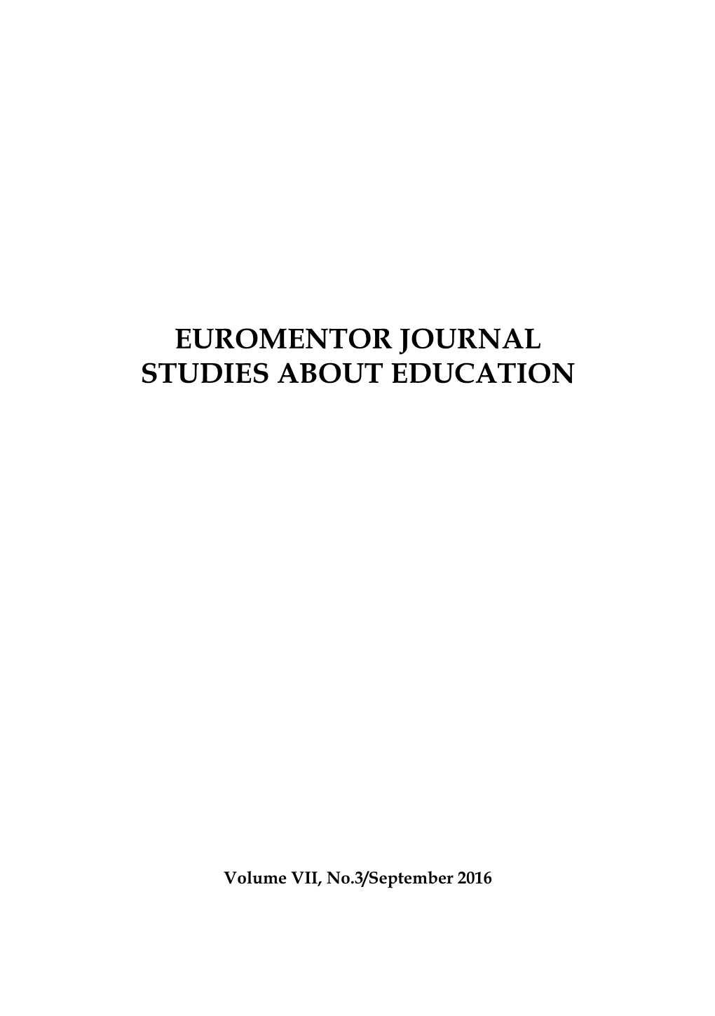 Euromentor Journal Studies About Education