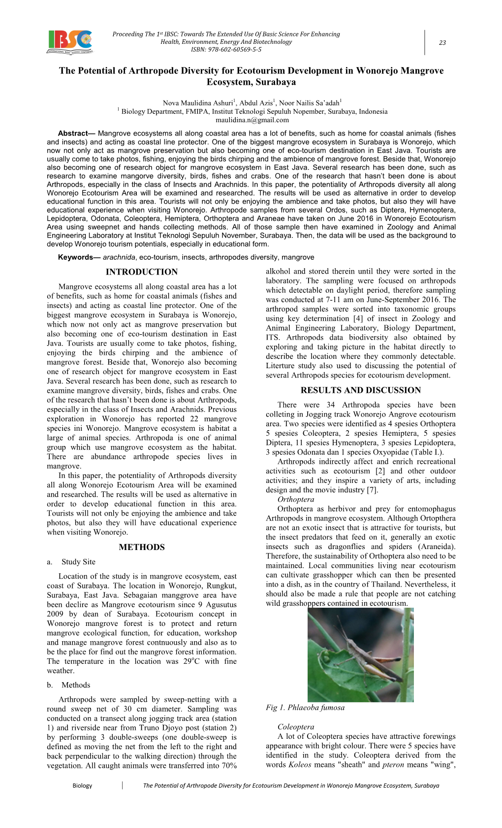 The Potential of Arthropode Diversity for Ecotourism Development in Wonorejo Mangrove Ecosystem, Surabaya