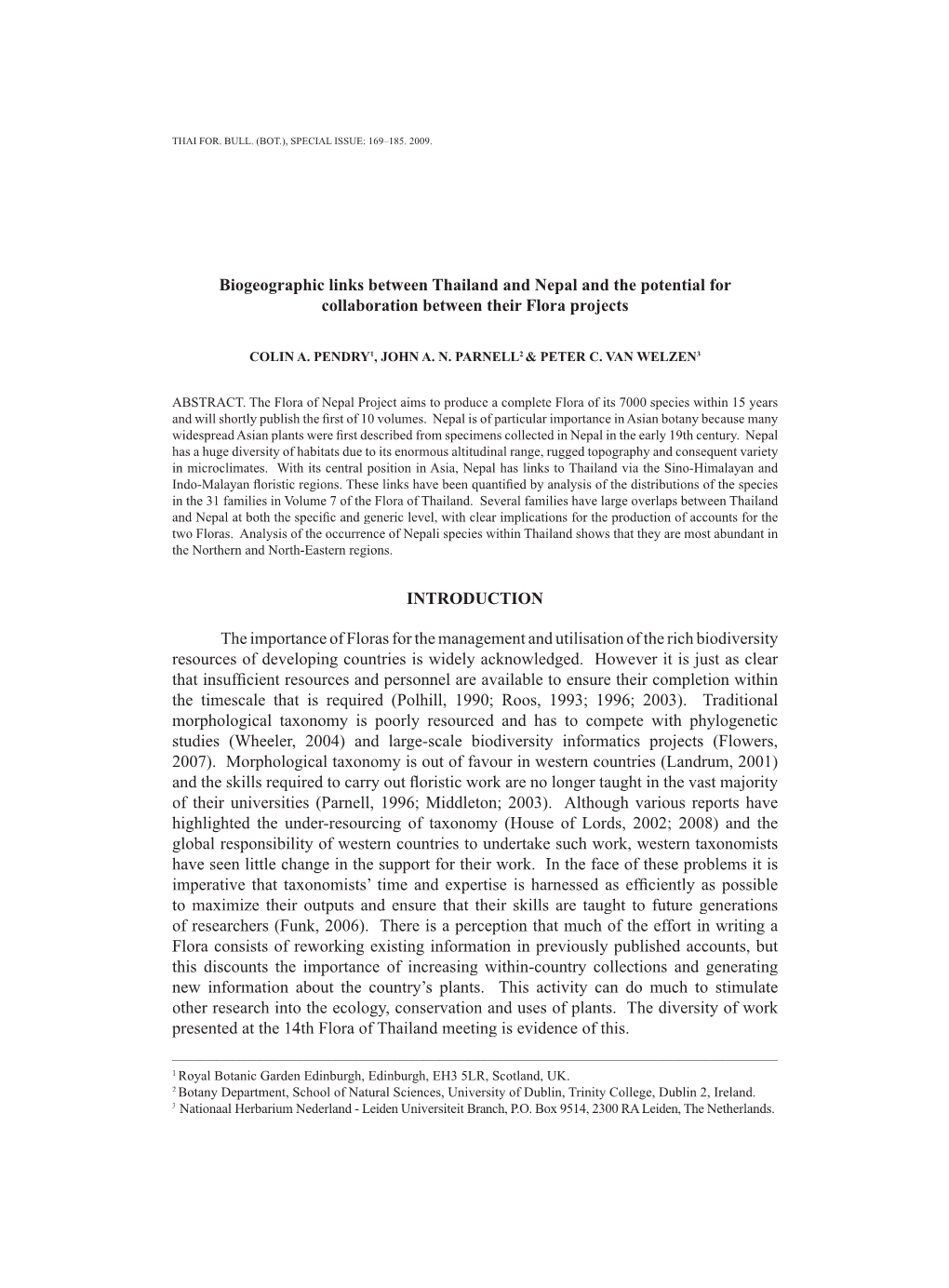 Biogeographic Links Between Thailand and Nepal and the Potential for Collaboration Between Their Flora Projects INTRODUCTION