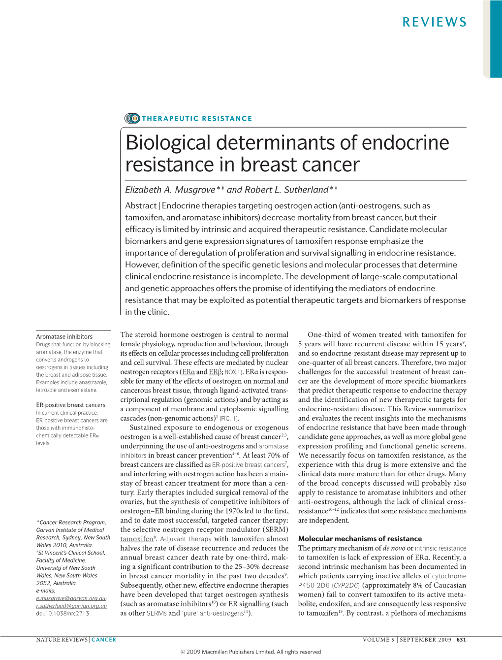 Biological Determinants of Endocrine Resistance in Breast Cancer