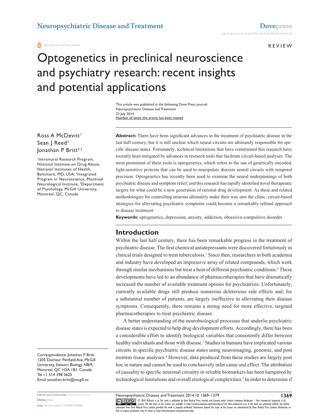 Optogenetics in Preclinical Neuroscience and Psychiatry Research Open Access to Scientific and Medical Research DOI