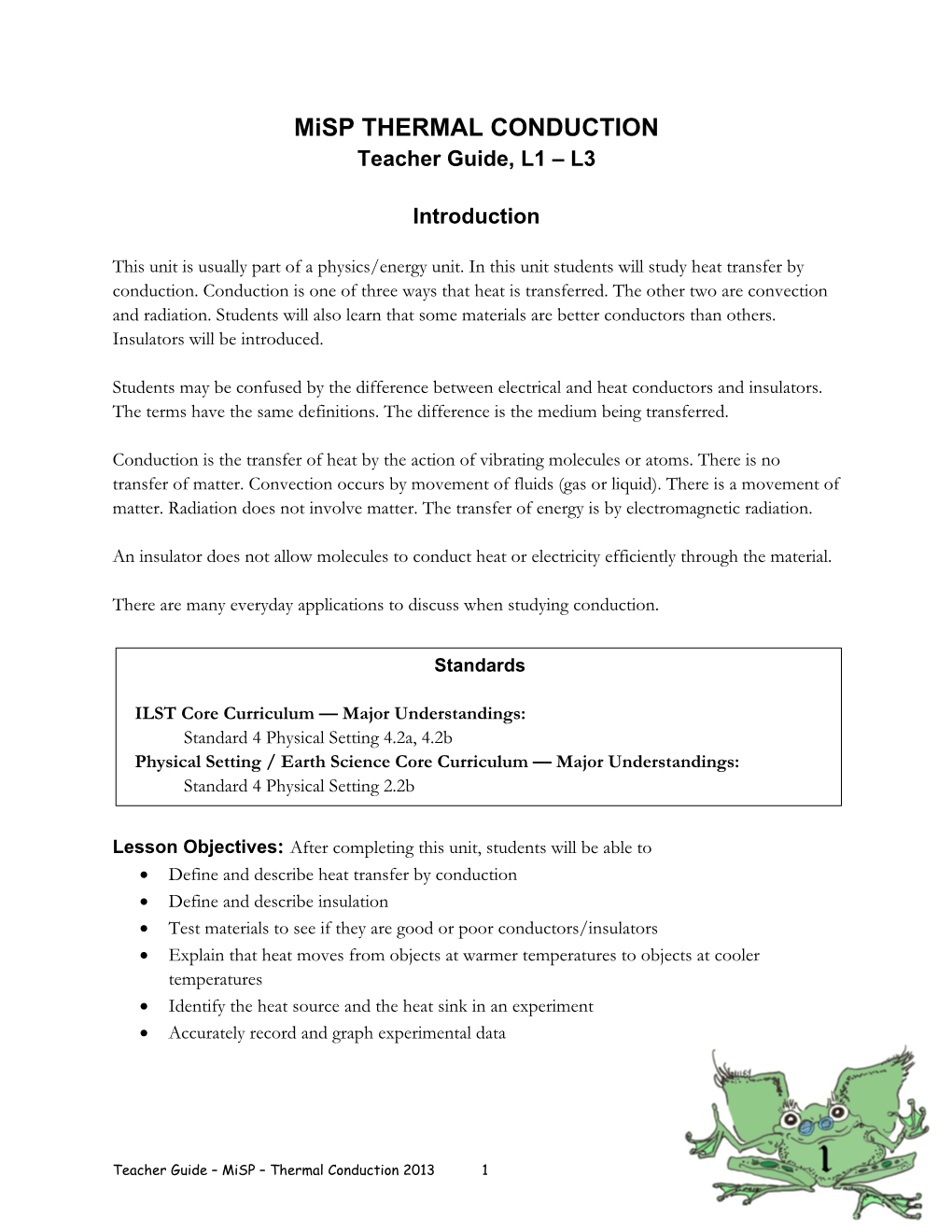 Misp THERMAL CONDUCTION Teacher Guide, L1 – L3