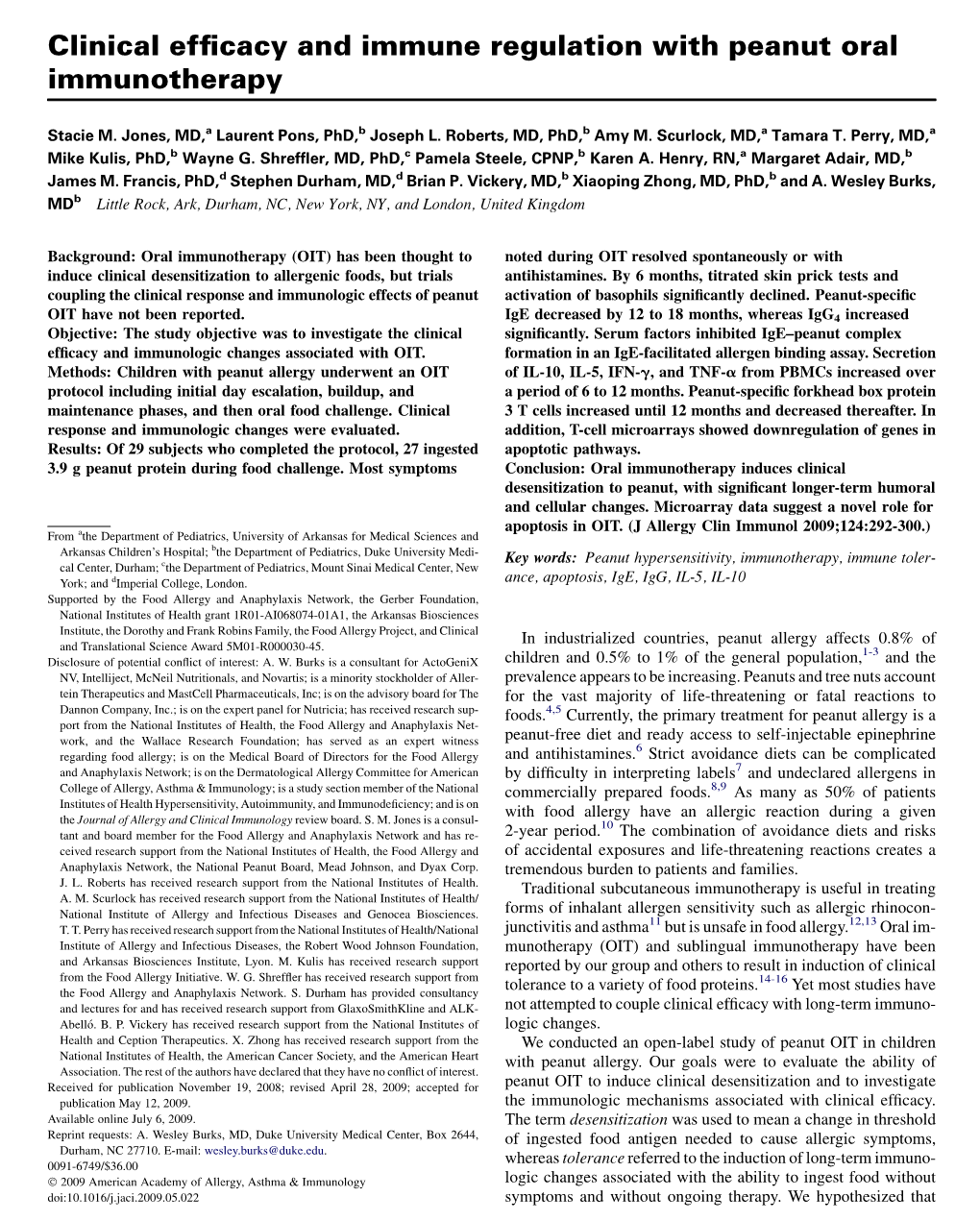 Clinical Efficacy and Immune Regulation with Peanut Oral