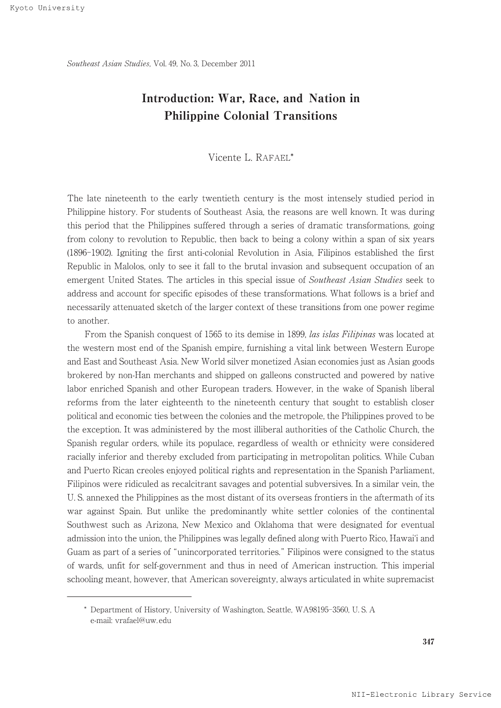 War, Race, and Nation in Philippine Colonial Transitions