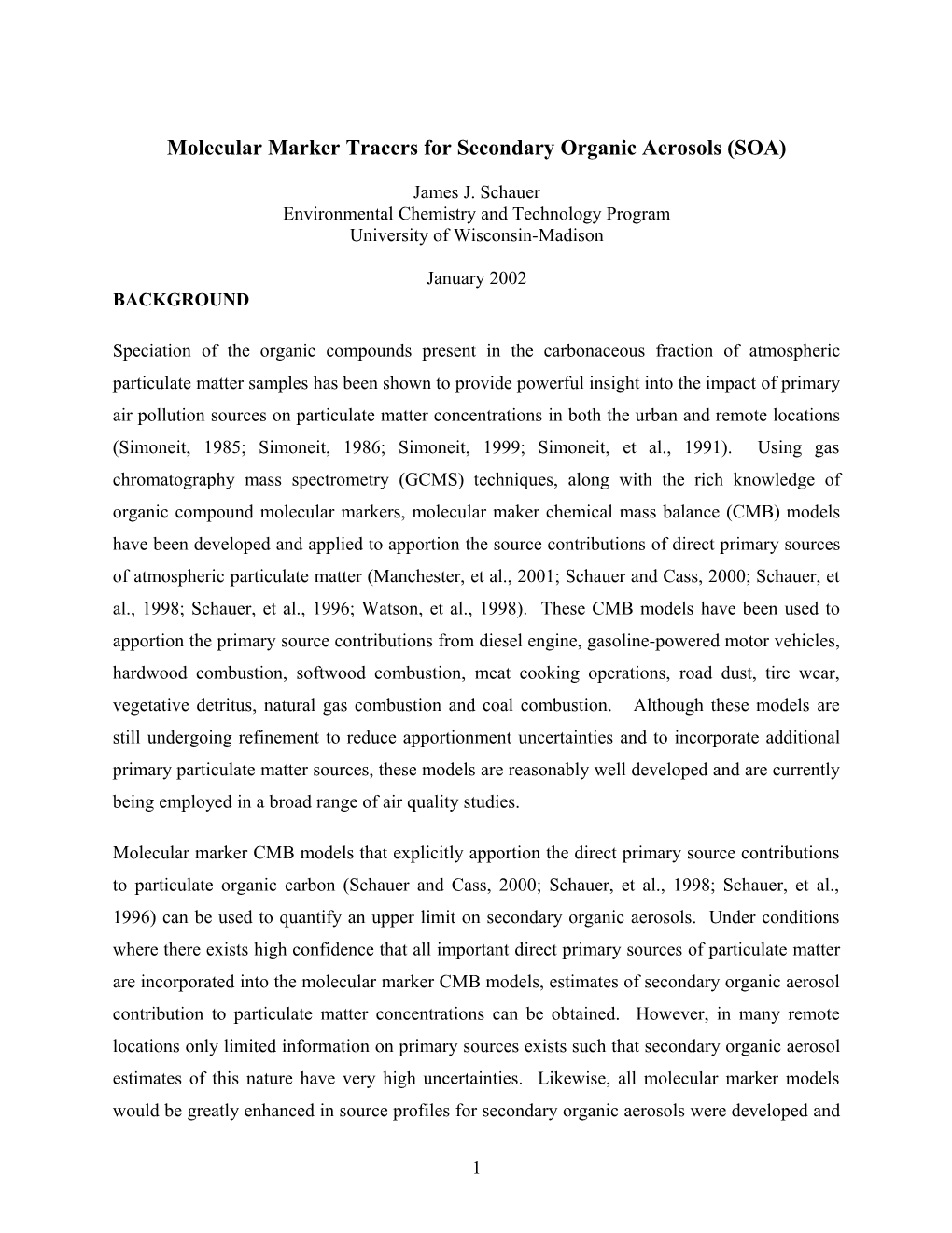 Molecular Marker Tracers for Secondary Organic Aerosols