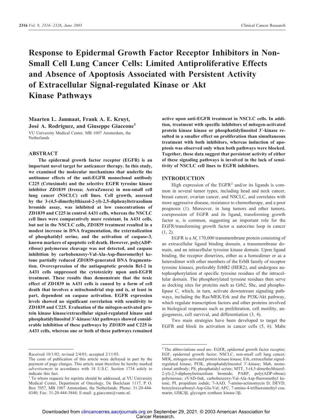 Response to Epidermal Growth Factor