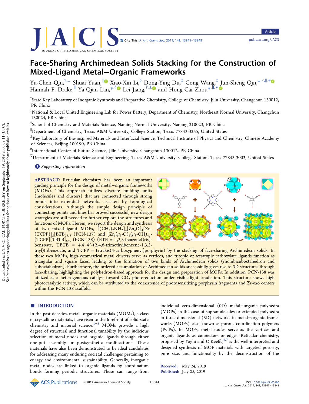 Face-Sharing Archimedean Solids Stacking for the Construction Of