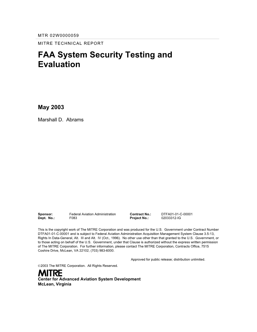 FAA System Security Testing and Evaluation