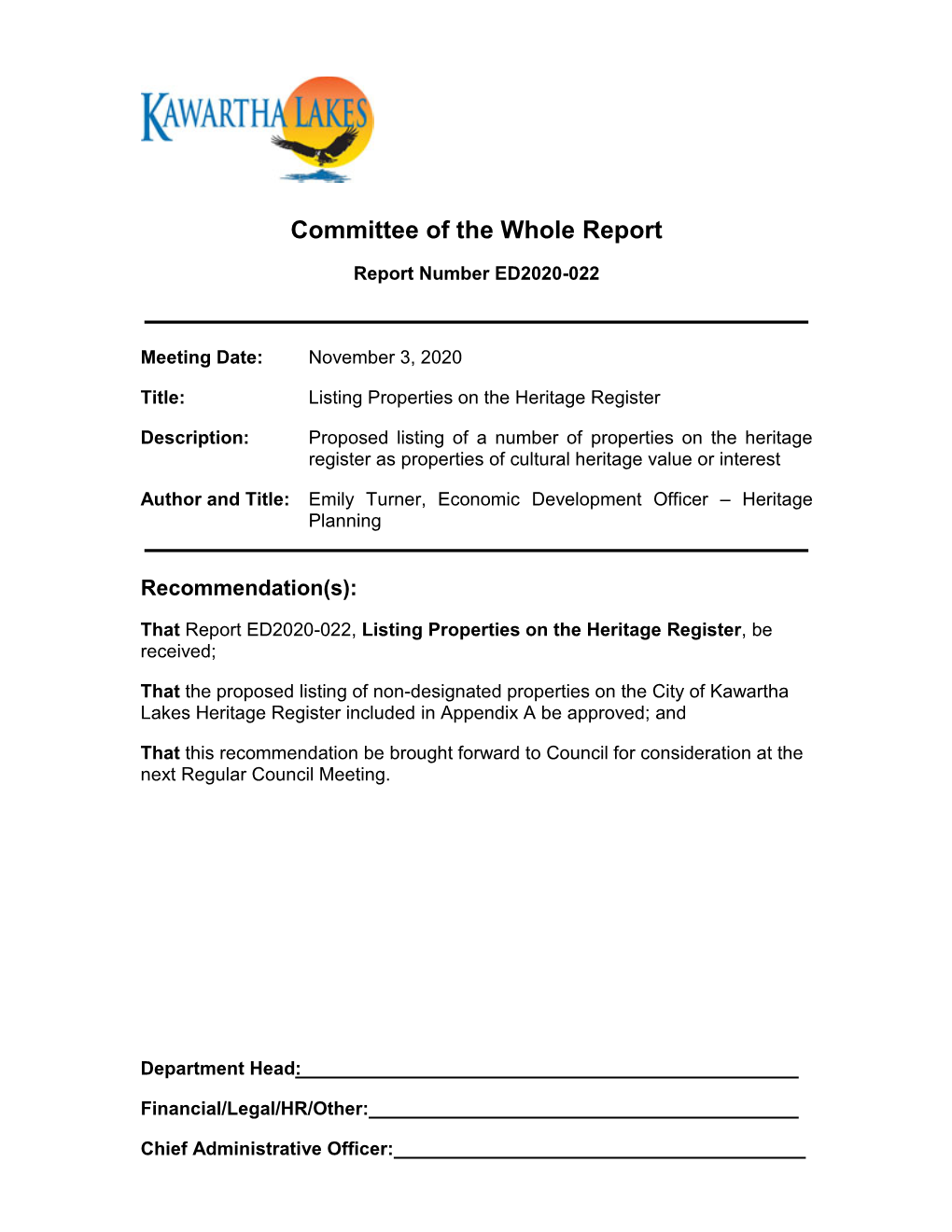 Committee of the Whole Report