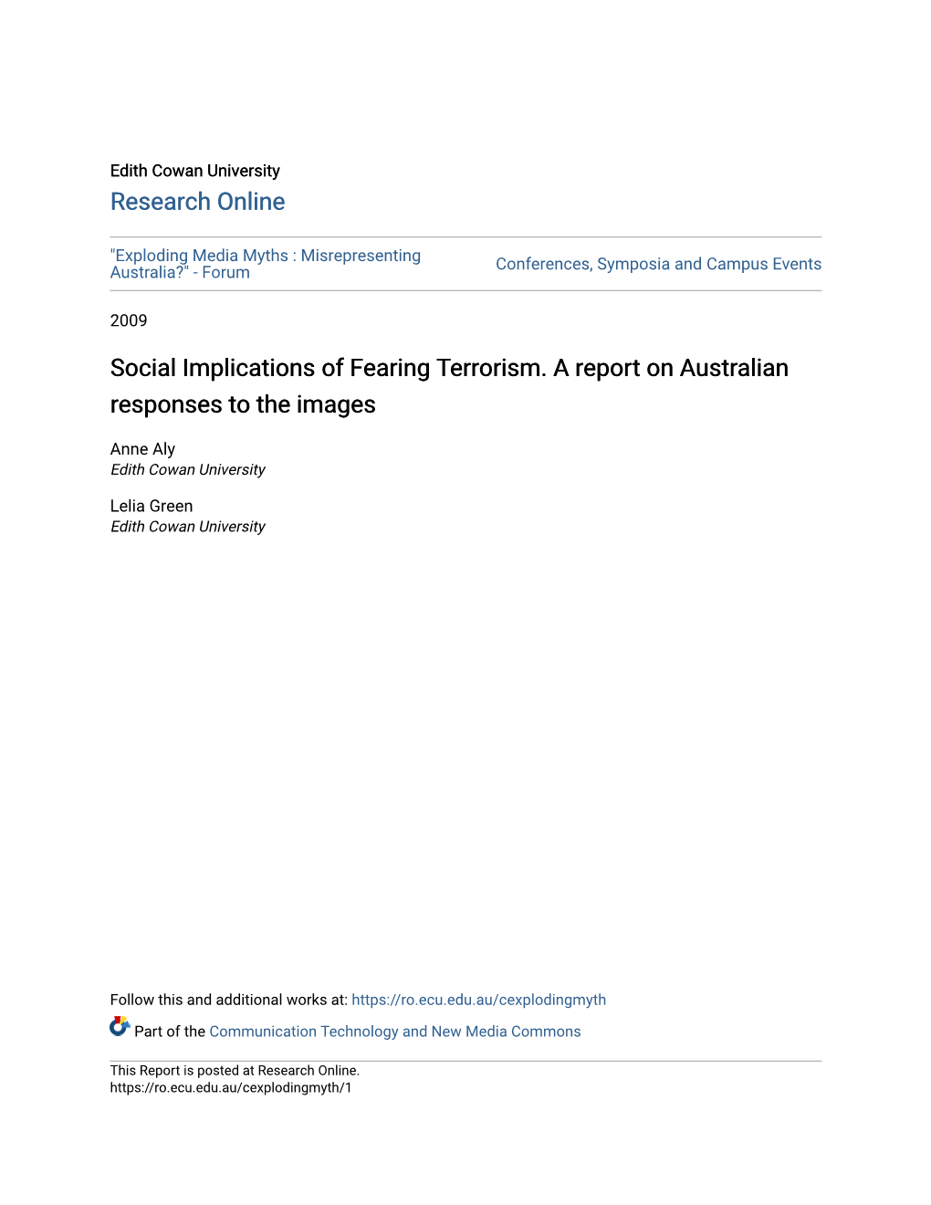 Social Implications of Fearing Terrorism. a Report on Australian Responses to the Images