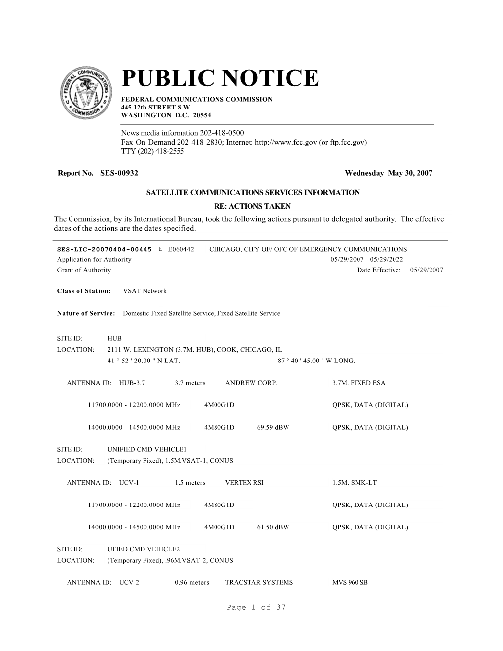 PUBLIC NOTICE FEDERAL COMMUNICATIONS COMMISSION 445 12Th STREET S.W