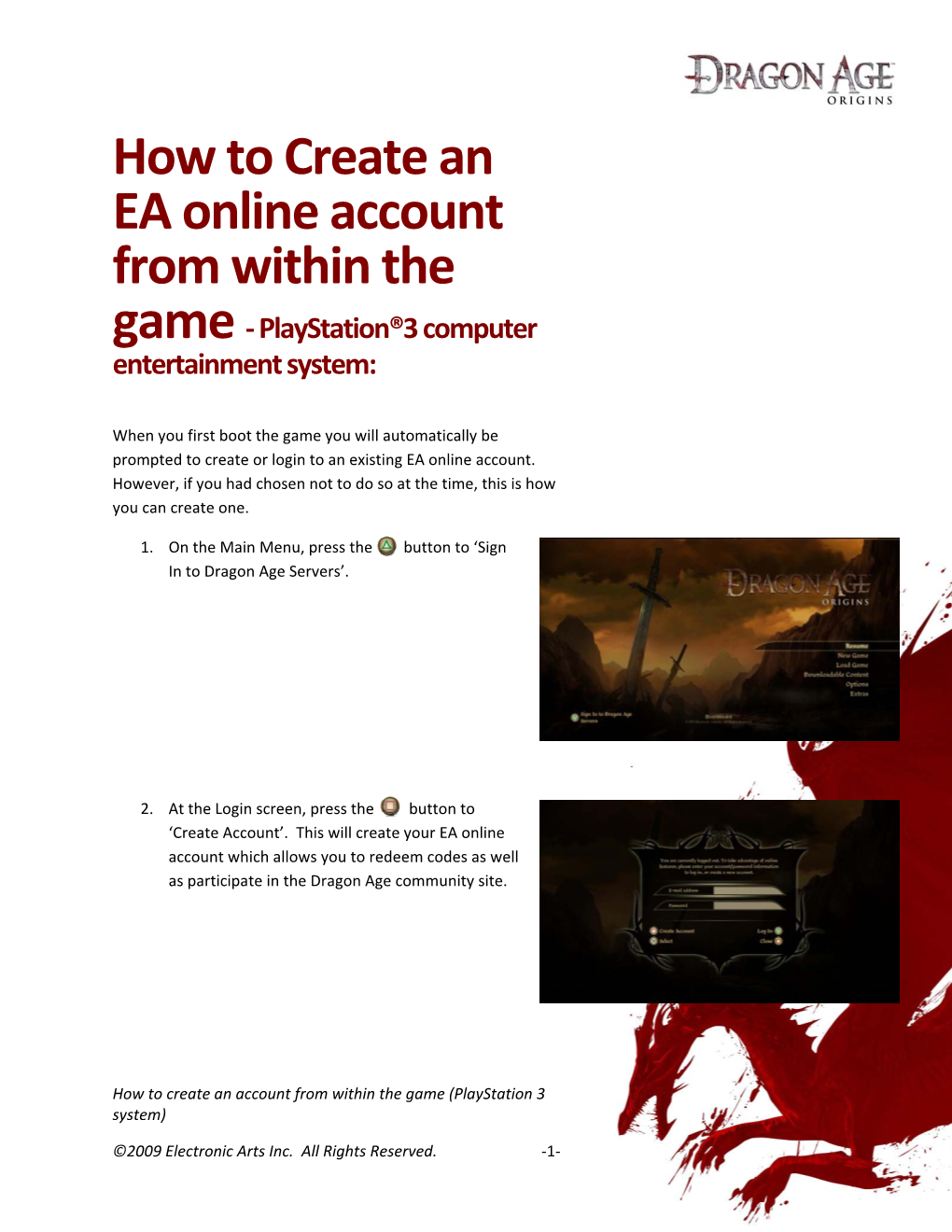 How to Create an EA Online Account from Within the Game ‐ Playstation®3 Computer Entertainment System