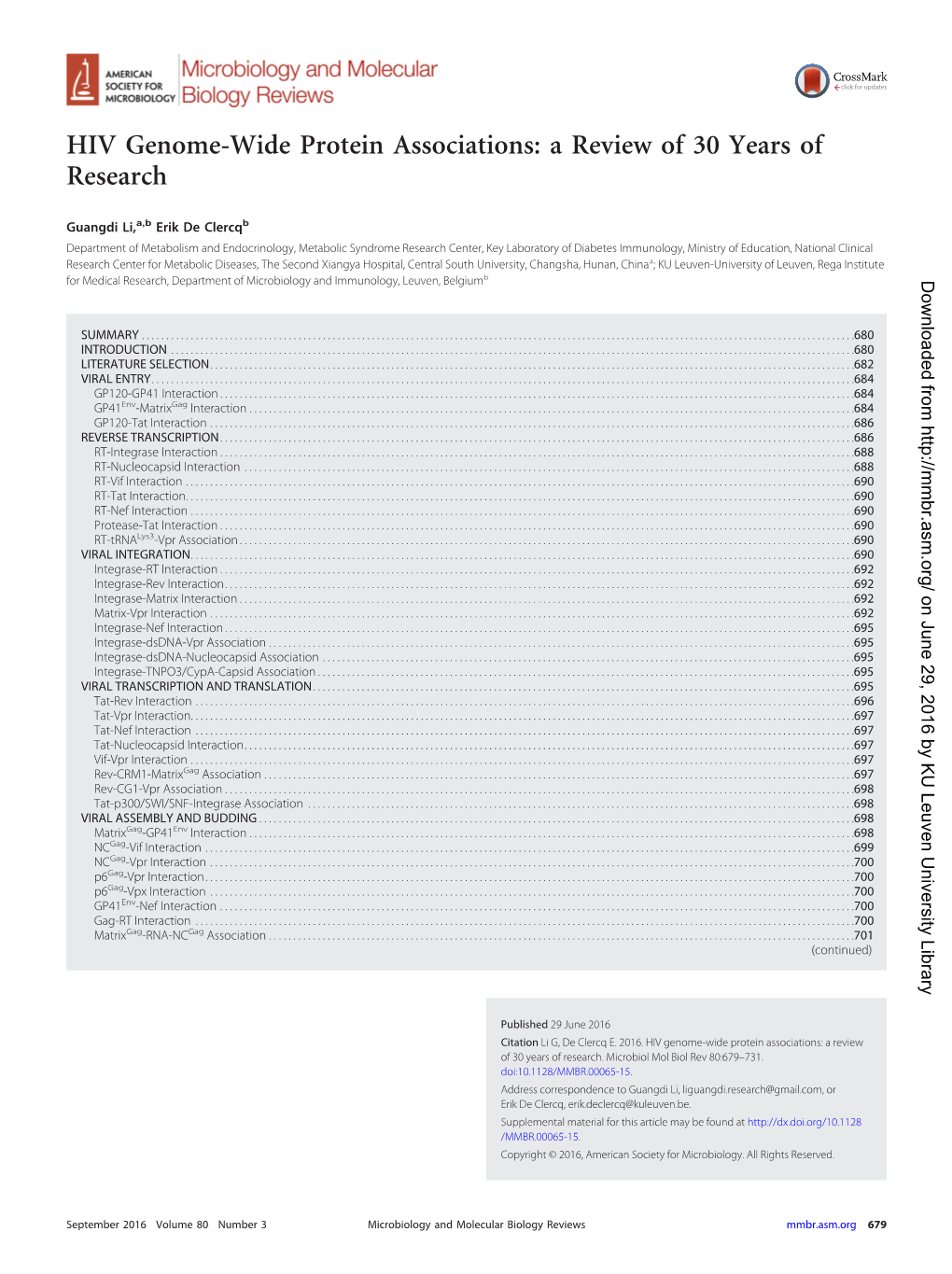 HIV Genome-Wide Protein Associations: a Review of 30 Years of Research