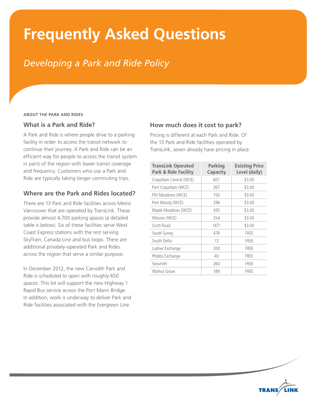 Park & Ride FAQ Prd02.Indd