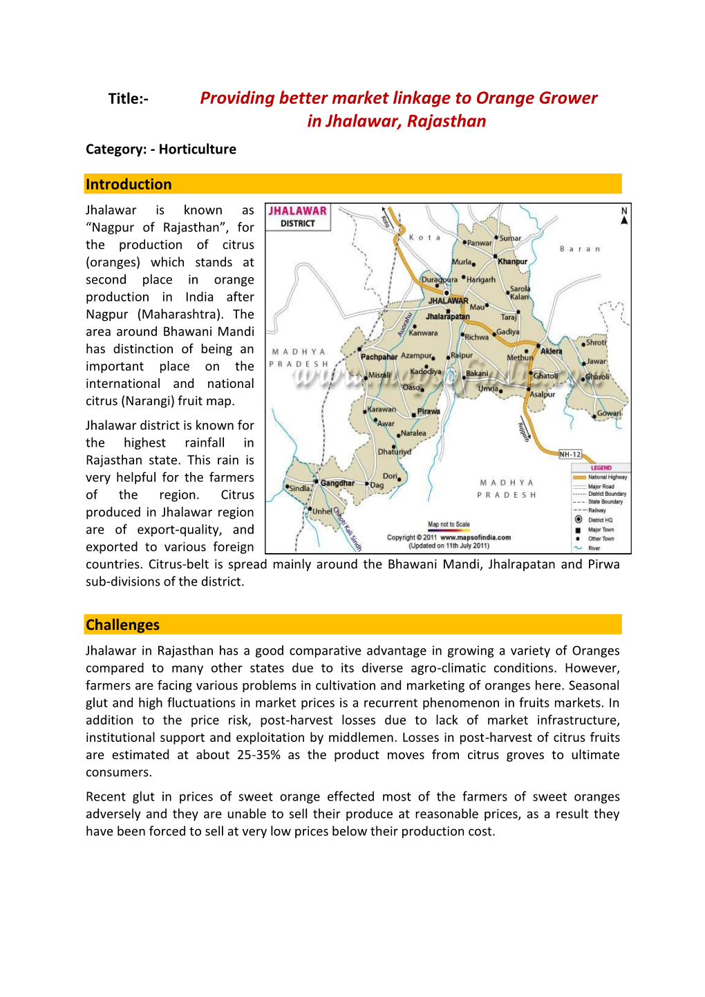 15. Providing Better Market Linkage to Orange Grower in Jhalawar