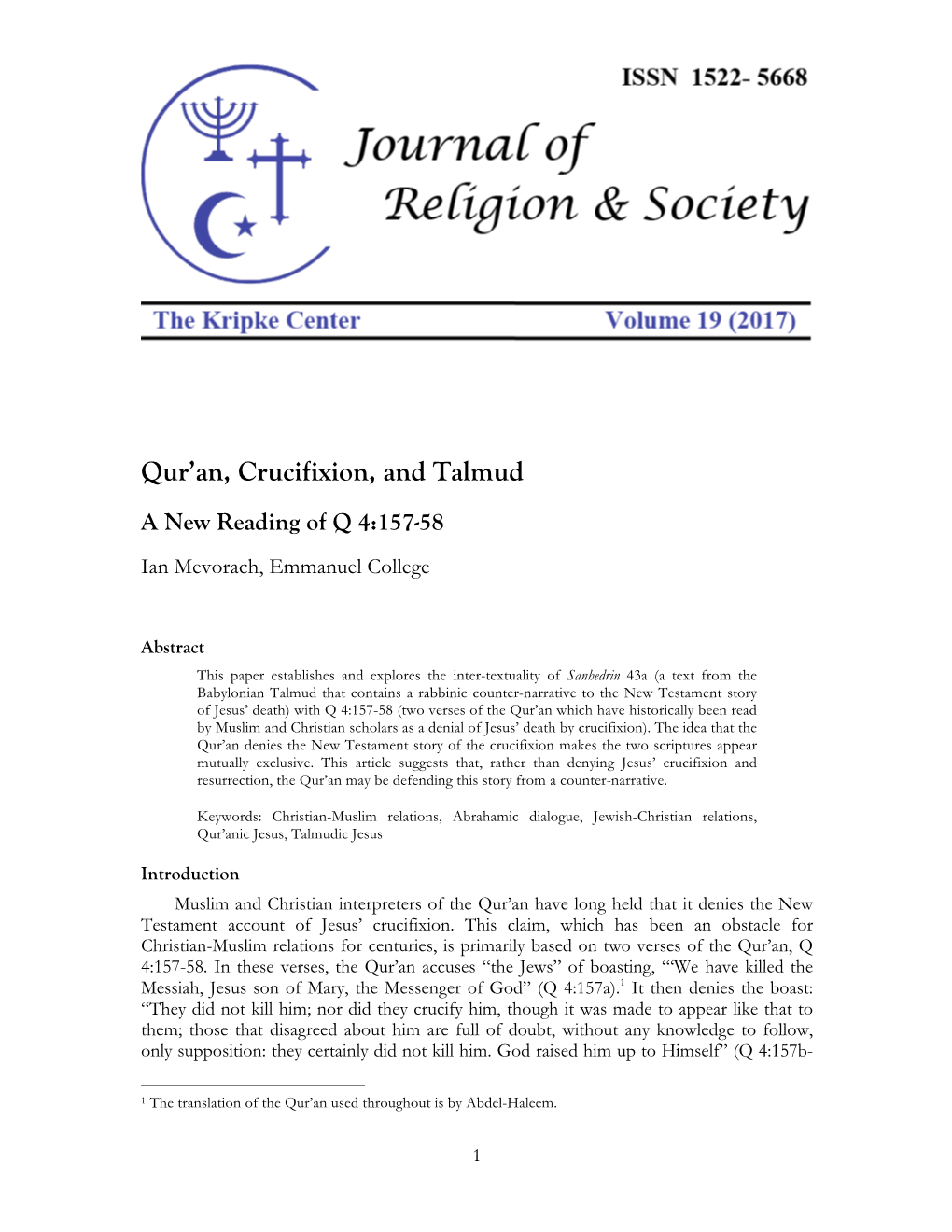 Qur'an, Crucifixion, and Talmud