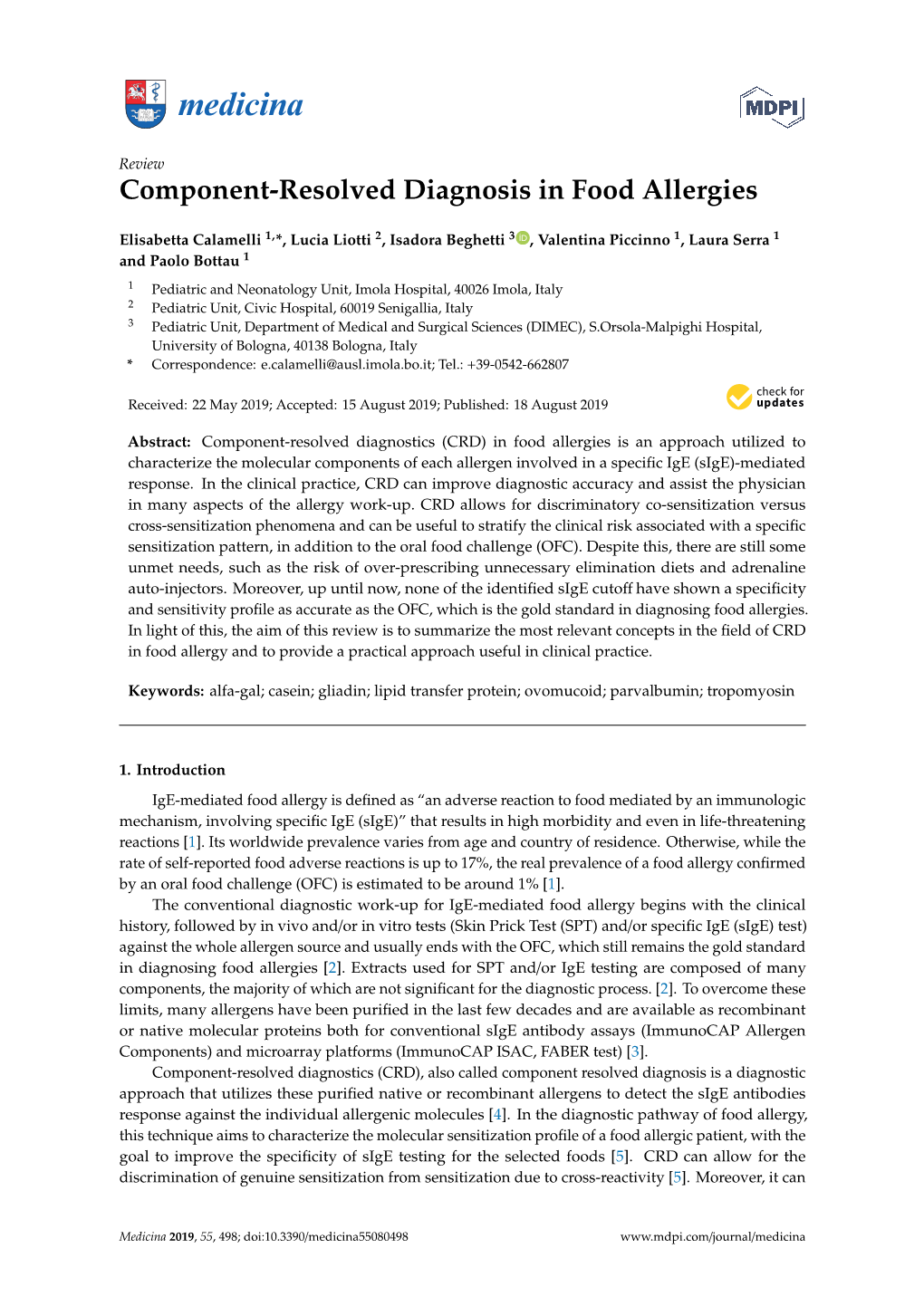 Component-Resolved Diagnosis in Food Allergies