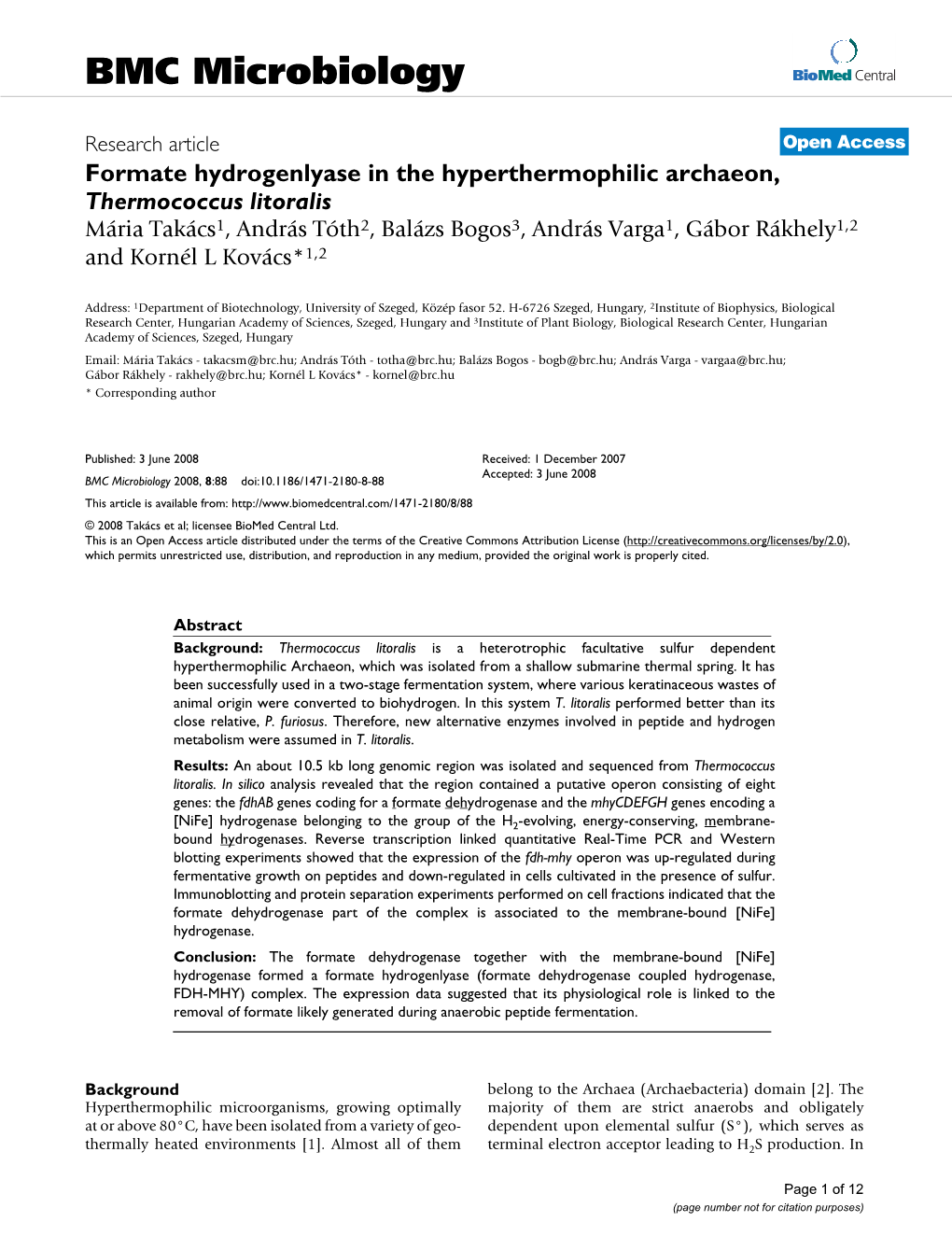 Formate Hydrogenlyase in the Hyperthermophilic Archaeon