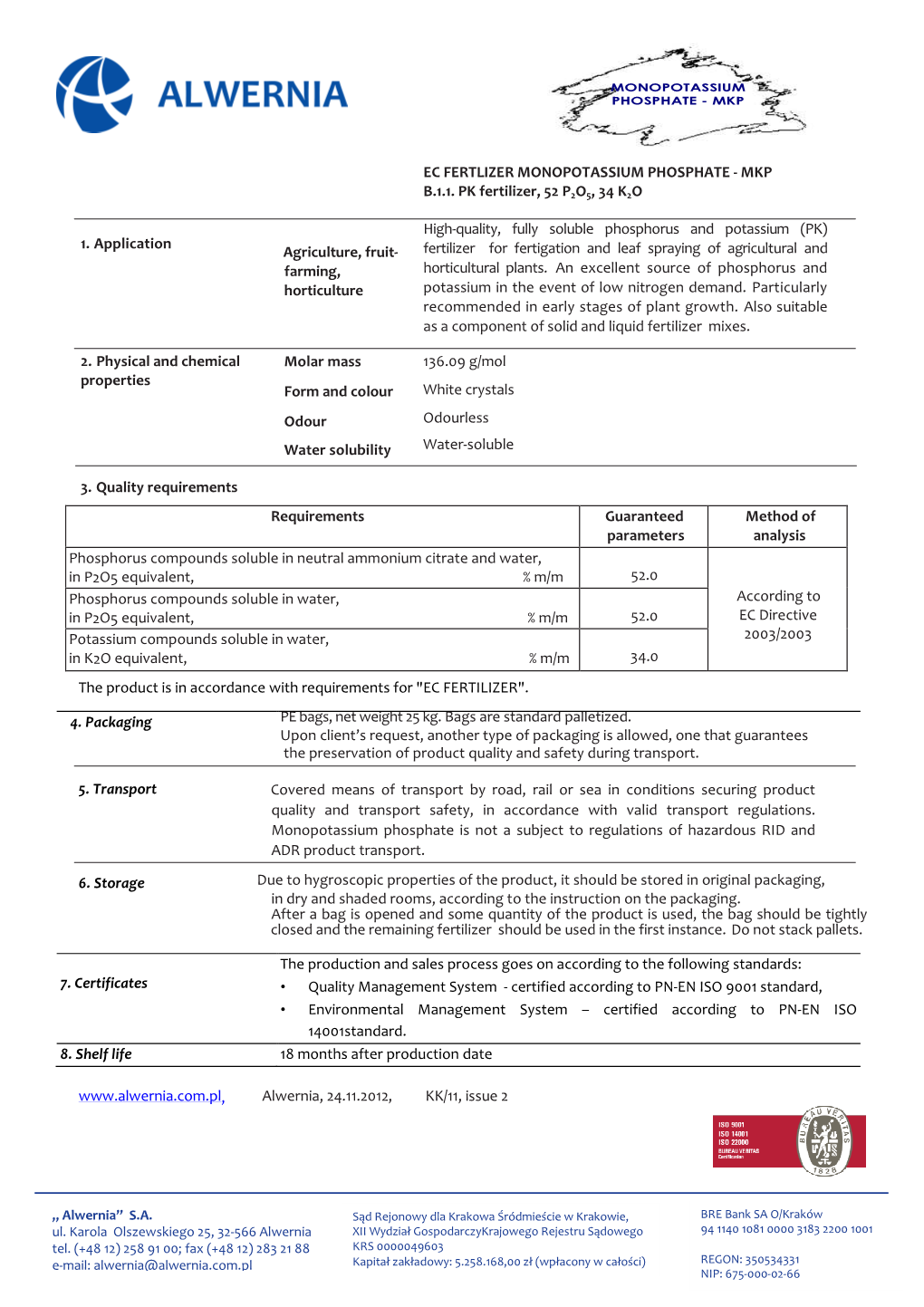 Ec Fertlizer Monopotassium Phosphate - Mkp B.1.1