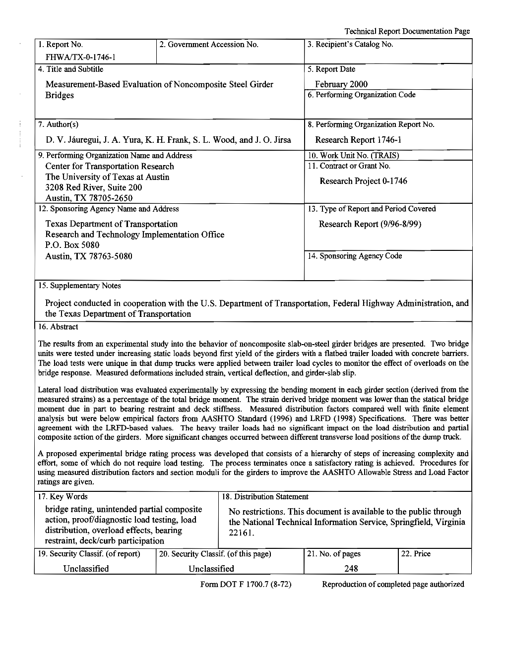 Measurement-Based Evaluation of Noncomposite Steel Girder Bridges