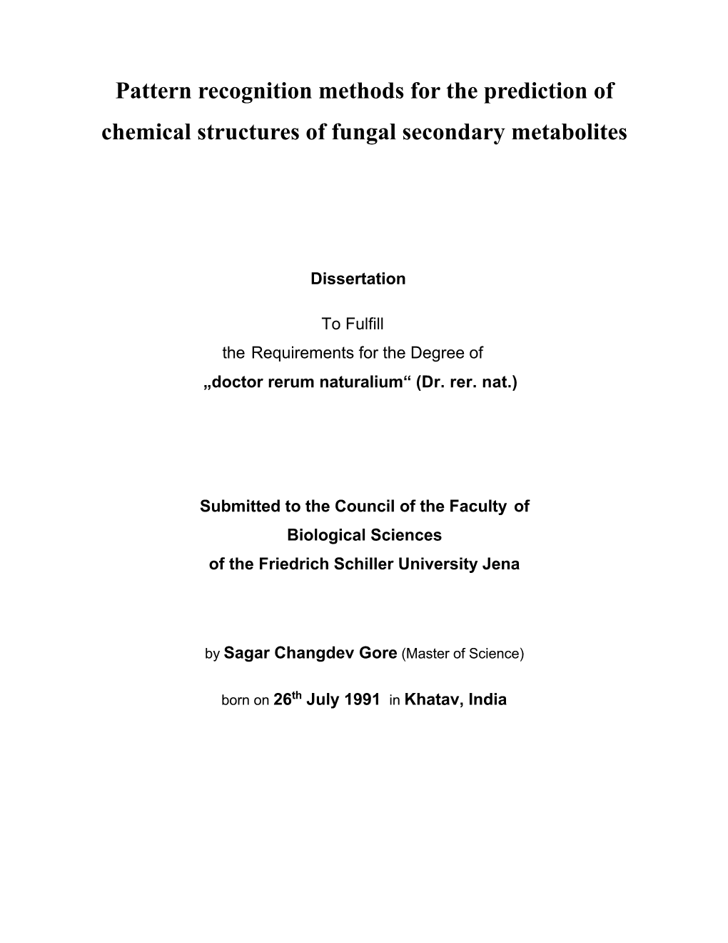 Pattern Recognition Methods for the Prediction of Chemical Structures of Fungal Secondary Metabolites
