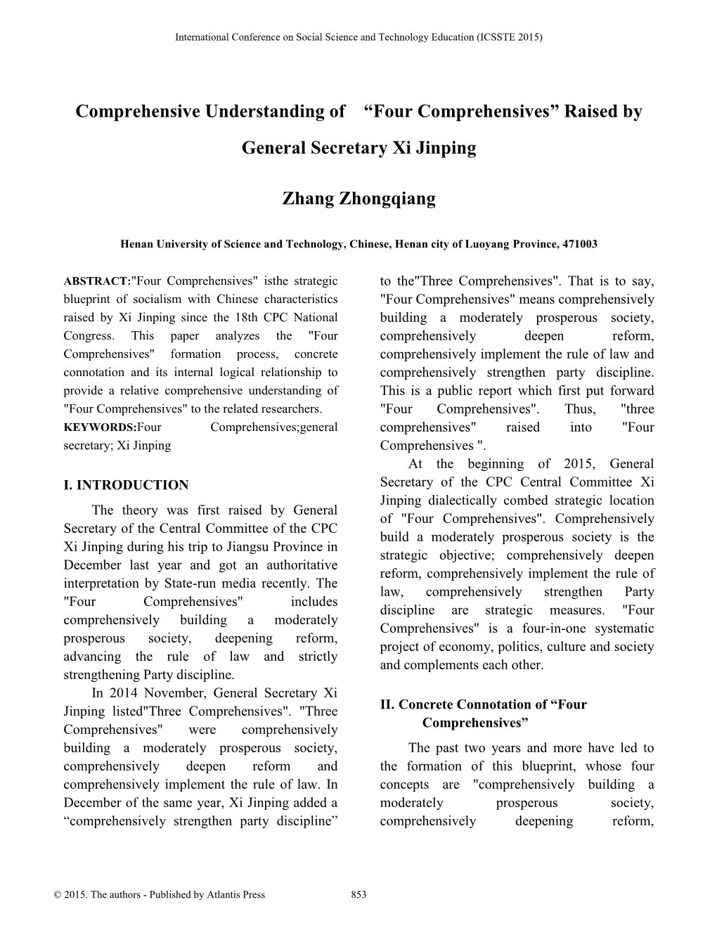 Four Comprehensives” Raised by General Secretary Xi Jinping