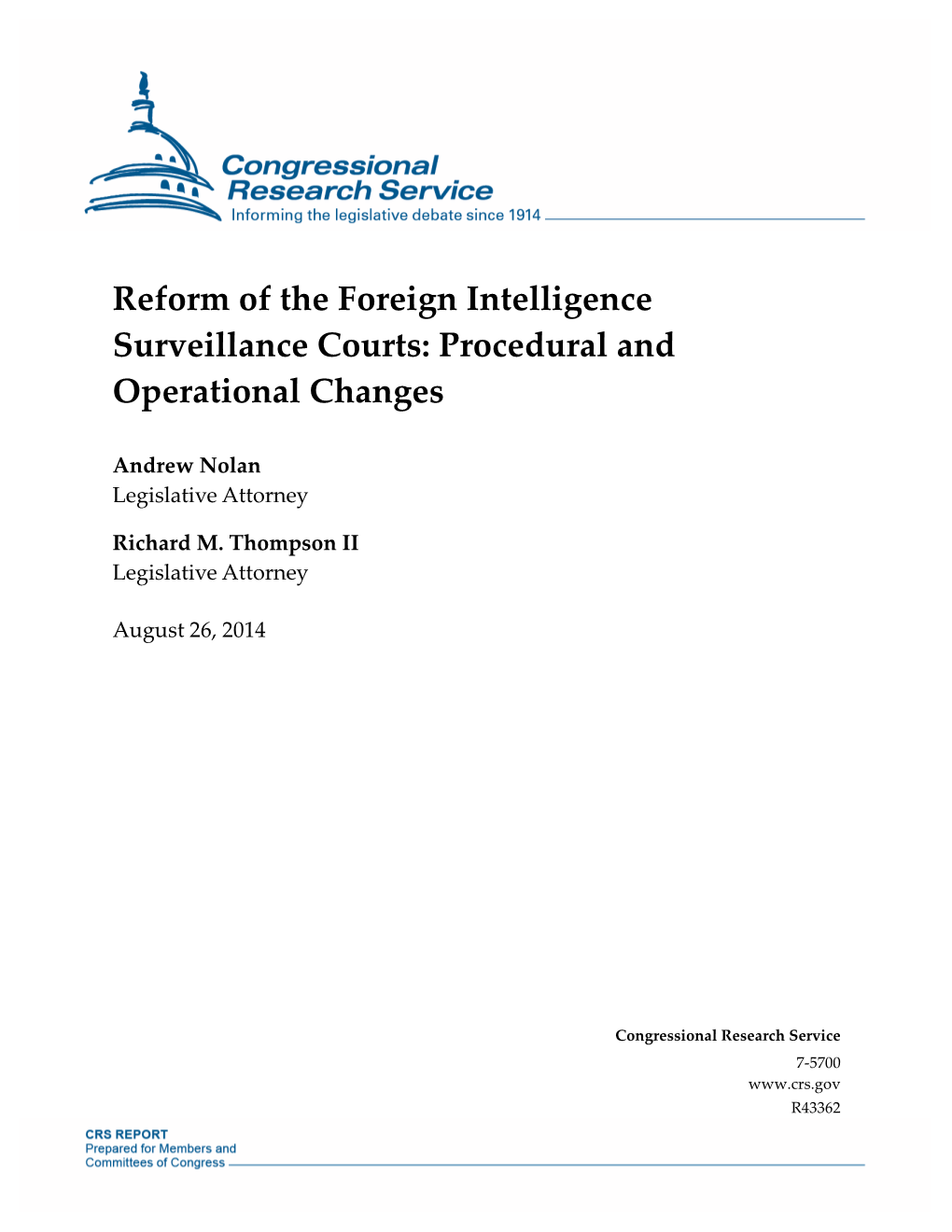 Reform of the Foreign Intelligence Surveillance Courts: Procedural and Operational Changes