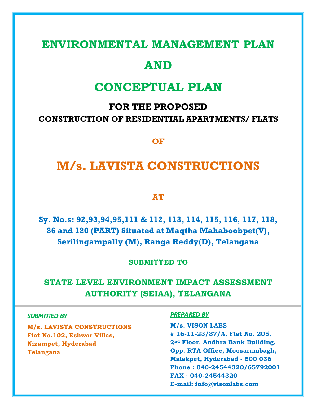 AND CONCEPTUAL PLAN M/S. LAVISTA CONSTRUCTIONS