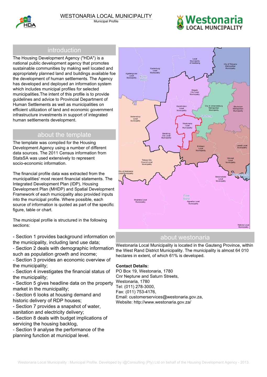 Introduction About the Template About Westonaria