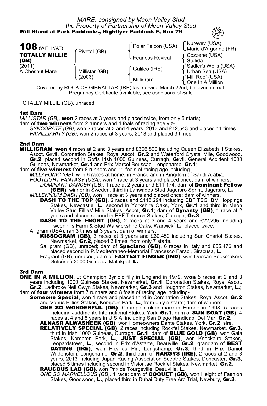 MARE, Consigned by Meon Valley Stud the Property of Partnership of Meon Valley Stud Will Stand at Park Paddocks, Highflyer Paddock F, Box 79