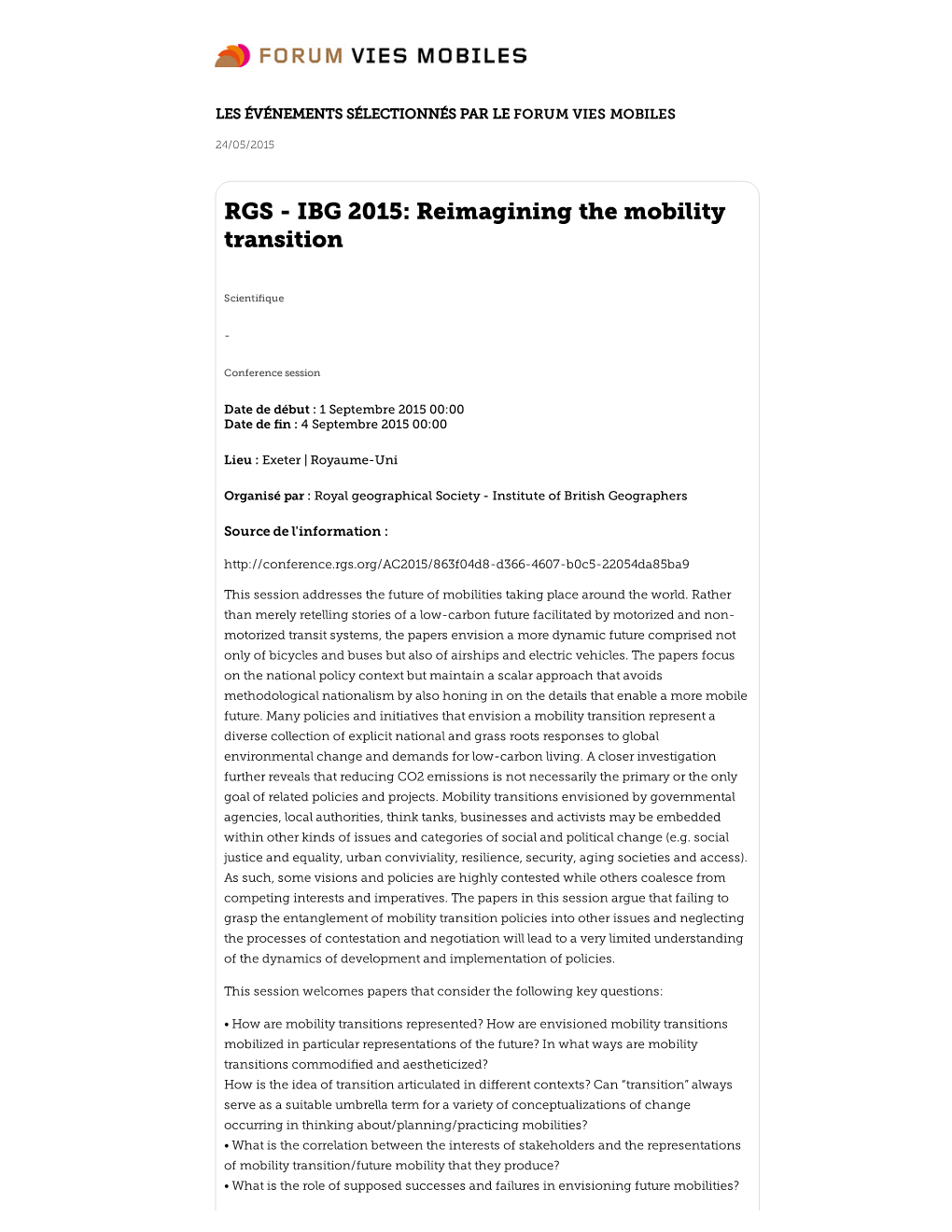 RGS - IBG 2015: Reimagining the Mobility Transition